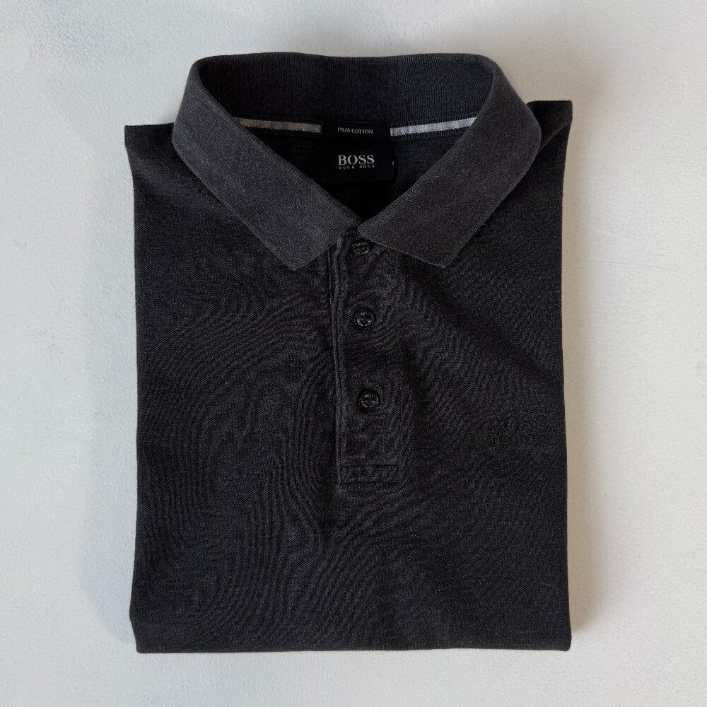 BOSS Hugo Boss Men's Pima Cotton Polo Shirt Tonal Logo Charcoal Grey Size Small